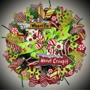 Grinch Christmas wreath XL 22 inch handmade grinch decorations Whoville